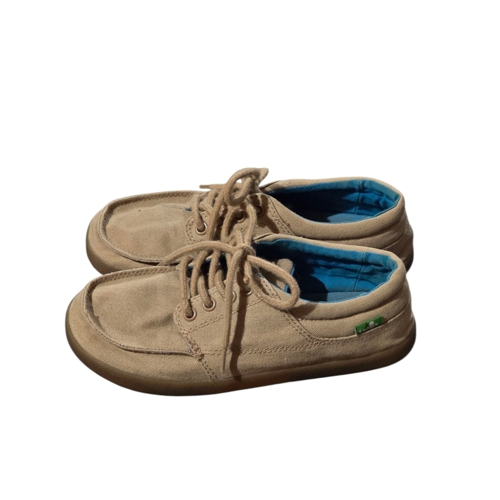 Sanuk Kids Youth Tan Casual Canvas Sneakers Boat Shoe Size 1